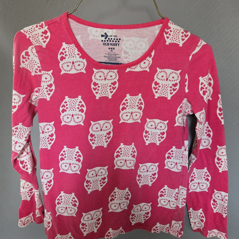 Old Navy Pink and White Owl Long Sleeve Tee